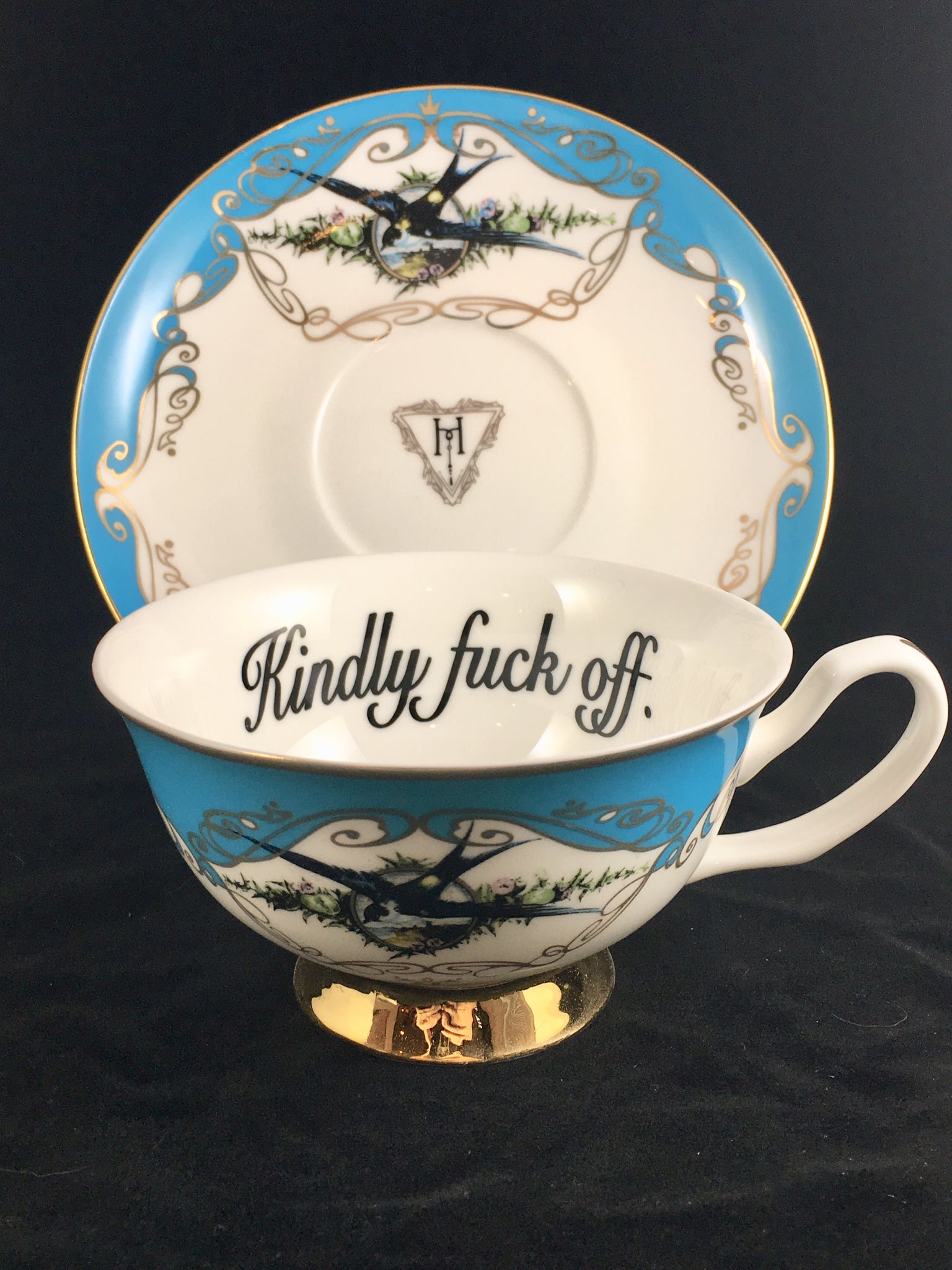 Aqua Havisham Kindly Fuck Off Insult Teacup and Saucer