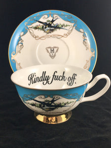 Aqua Havisham Kindly Fuck Off Insult Teacup and Saucer