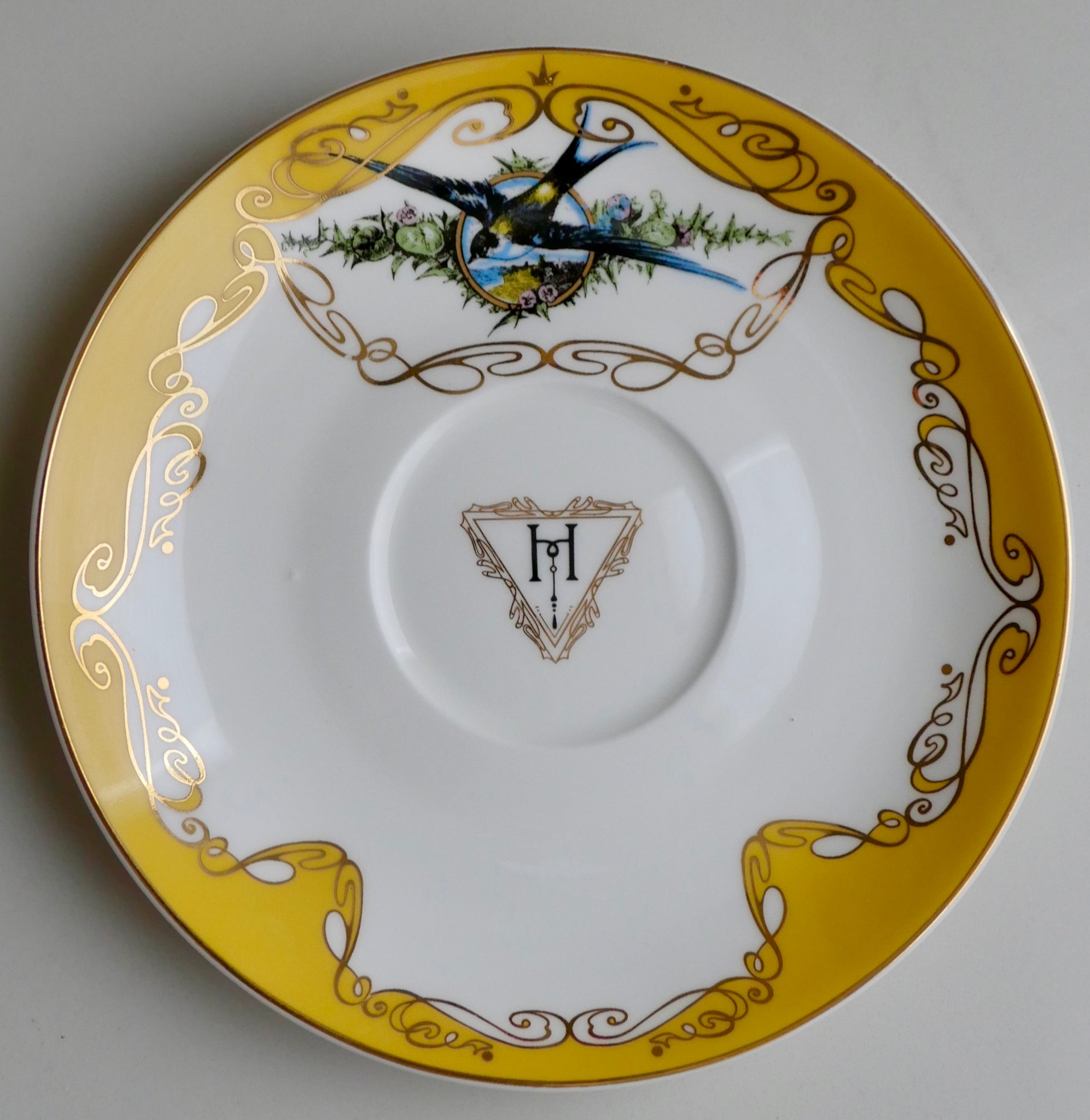 Yellow Havisham Bird Insult Cup and Saucer: Kindly fuck off