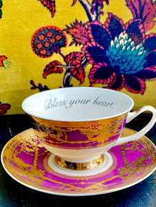 Purple Perfection Bless your heart teacup and saucer