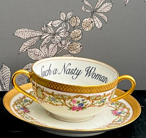 Vintage Two Handled Nasty cup and saucer