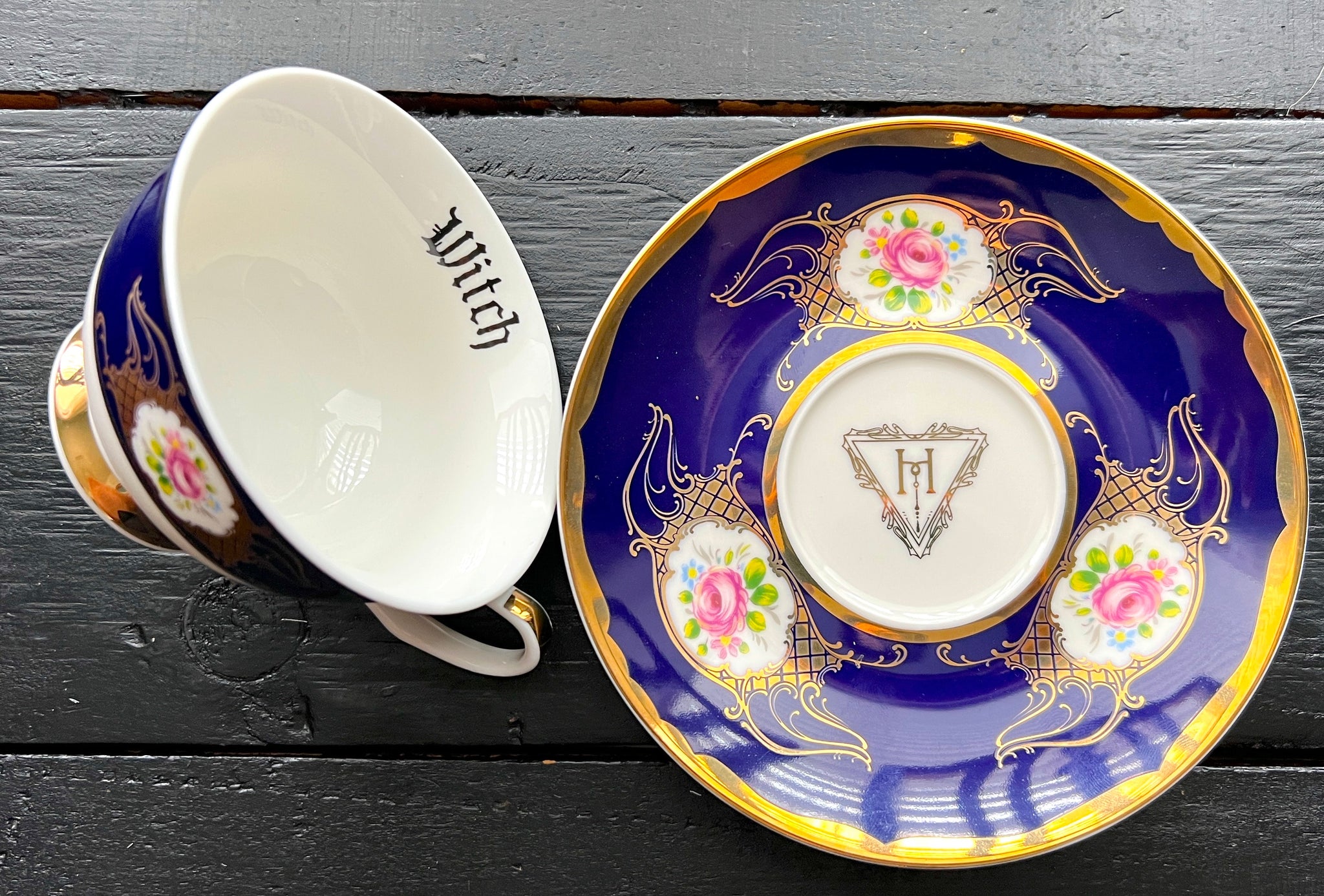 Navy witch cup and saucer