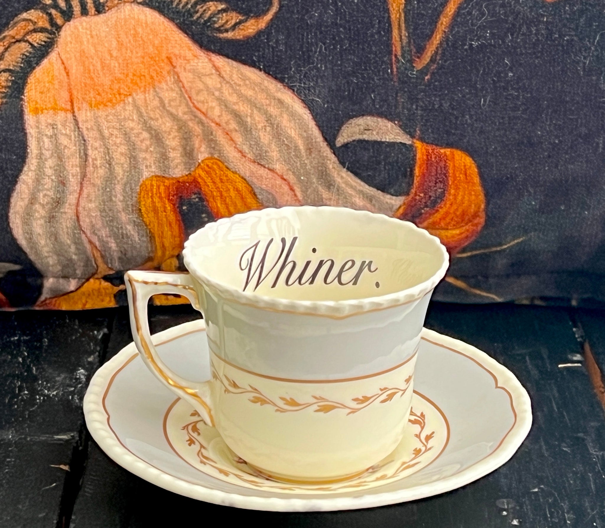 Vintage Teeny Tiny Whiner demitasse cup and saucer