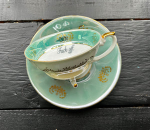 Vintage Aqua Rose Fuck off Cup and saucer