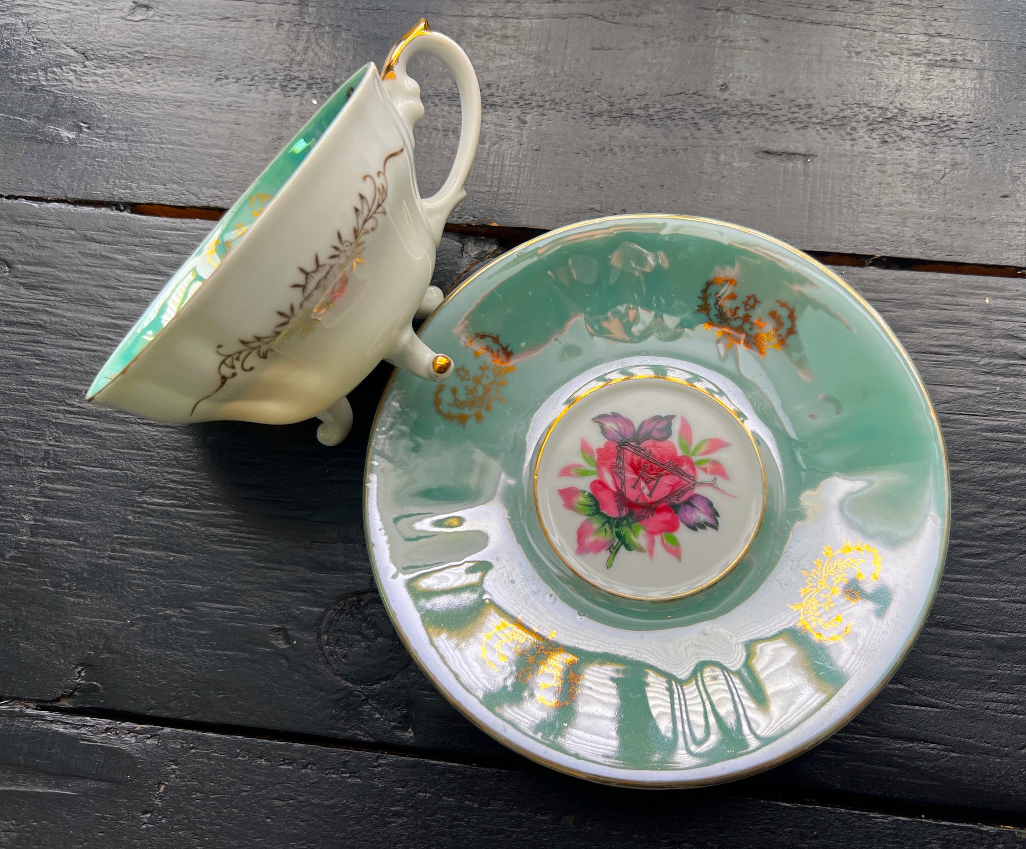 Vintage Aqua Rose Fuck off Cup and saucer