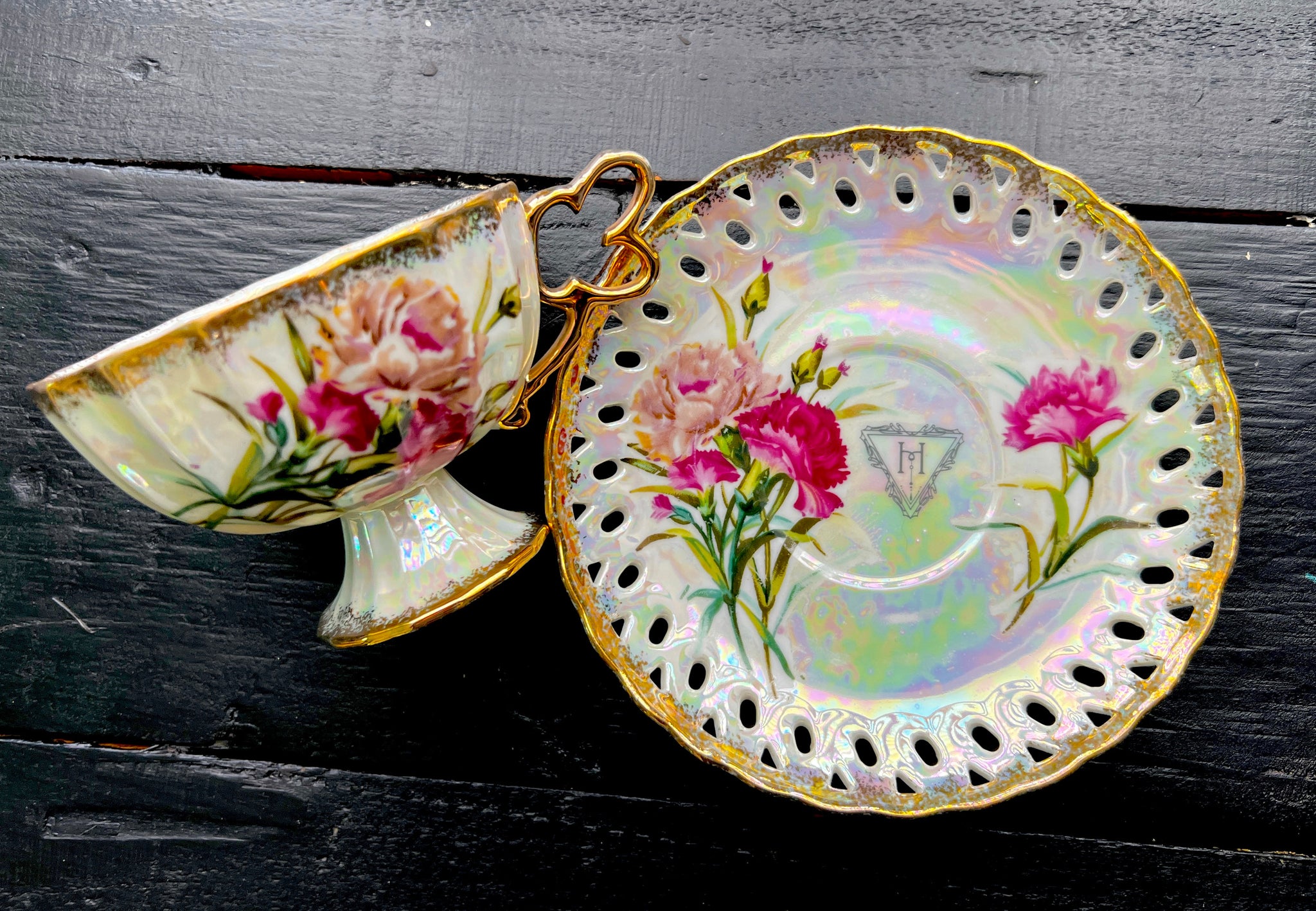 Vintage Pearly Fortune teacup and saucer